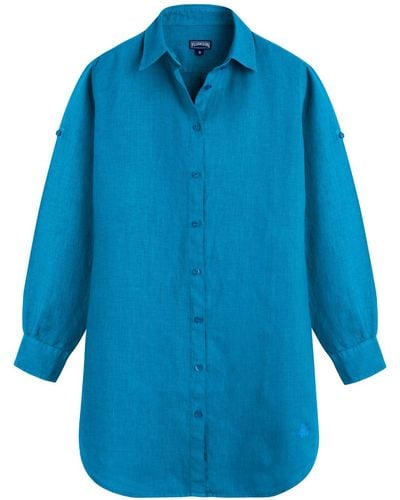 Vilebrequin Fragance Linen Shirt Mini Dress - Blue