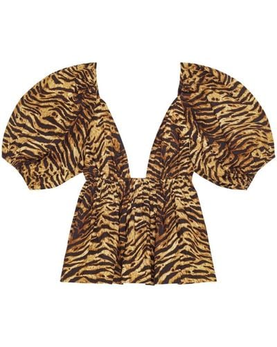 Ganni Ausgestellte Bio-Baumwoll-Bluse mit Tiger-Print - Natur