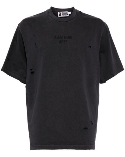 A Bathing Ape Distressed Logo-print Cotton T-shirt - Zwart