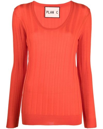 Plan C Ribbed Knitted Top - Red