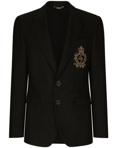 Dolce & Gabbana Embellished Crest Single-breasted Blazer - Black