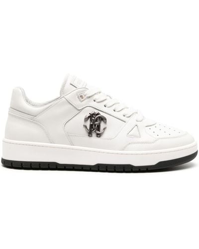 Roberto Cavalli Mirror Snake-embellished Leather Trainers - White