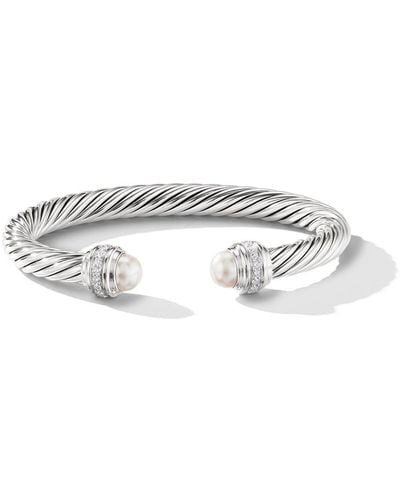 David Yurman Sterling Silver Cable Classics Pearl And Diamond Bracelet - Multicolour
