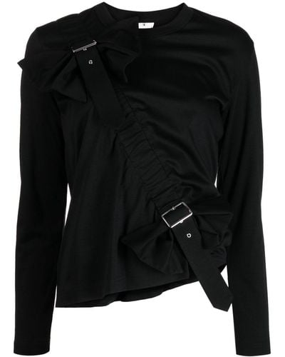 Noir Kei Ninomiya Ruched Buckle-embellished Cotton T-shirt - Black