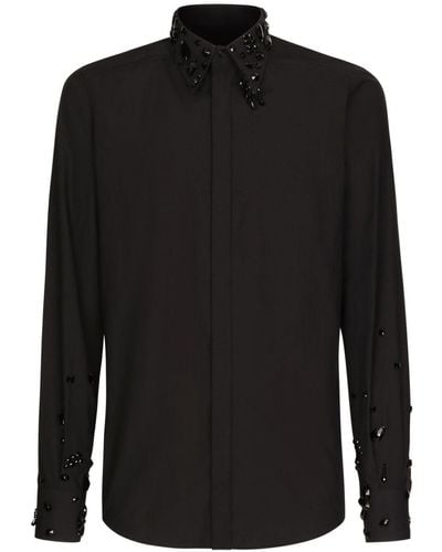 Dolce & Gabbana Rhinestone-embellished Cotton Shirt - Black
