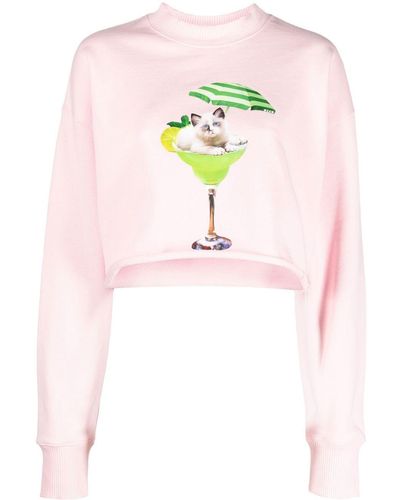 MSGM Graphic Print Cropped Sweatshirt - Pink
