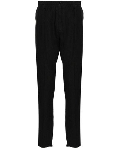 Emporio Armani Mid-rise Tapered Linen Trousers - Black