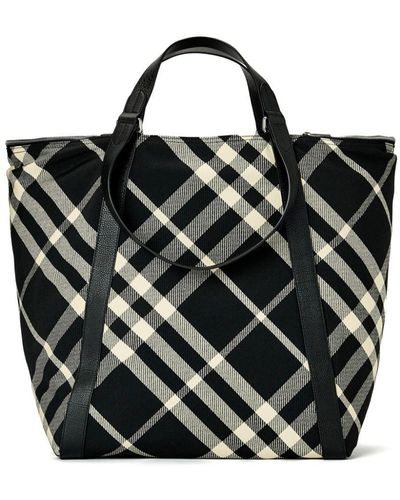 Burberry Sac cabas à carreaux - Noir