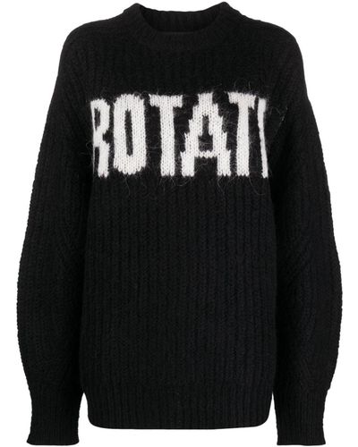 ROTATE BIRGER CHRISTENSEN Rotate Crew Neck Sweater With Inlaid Logo - Black