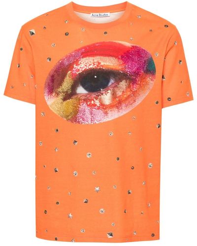 Acne Studios T-shirt en coton biologique à imprimé œil - Orange