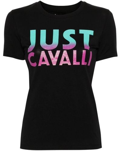 Just Cavalli Glittered Logo-print T-shirt - Black