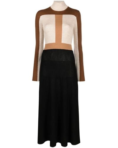 Chloé Colour-block Knitted Wool Dress - Black
