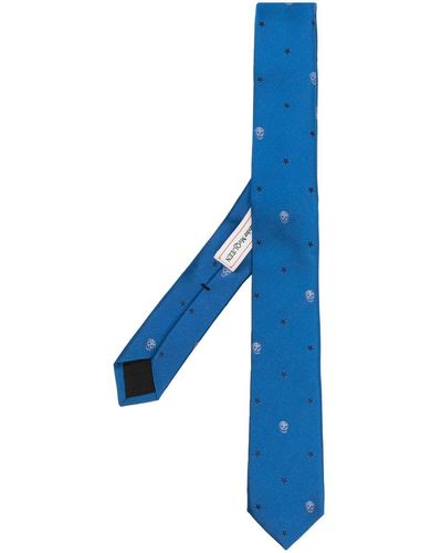 Alexander McQueen Cravate en soie à motif en jacquard - Bleu