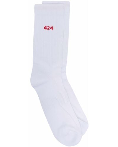 424 Gerippte Intarsien-Socken - Weiß