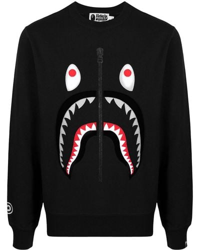 A Bathing Ape Shark-print Cotton Sweatshirt - Black