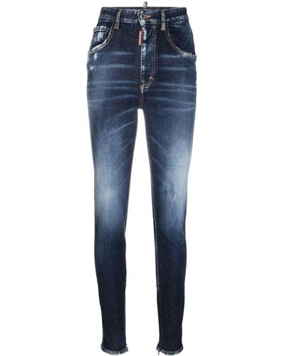 DSquared² High-waisted Faded Skinny Jeans - Blauw