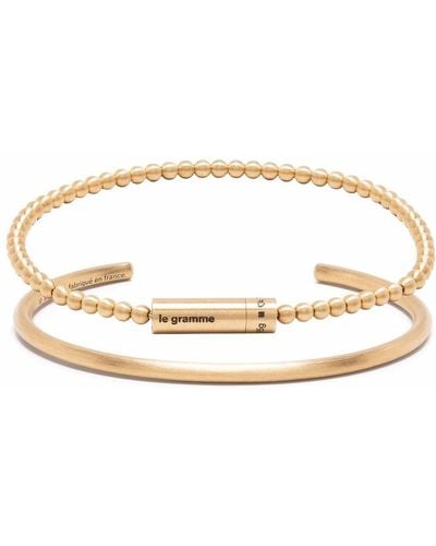 Le Gramme 18kt Brushed Yellow Gold Cuff And Beaded Bangle Set - Metallic