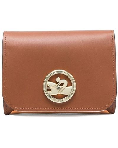 Longchamp Box-trot Leather Tri-fold Purse - Brown