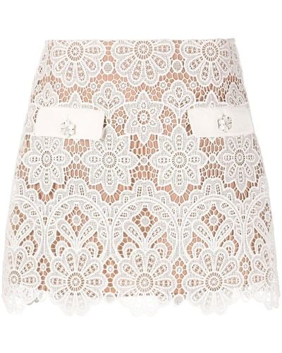 Self-Portrait Lace-panel High-waisted Skirt - Natural