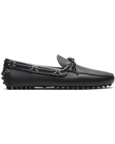 Car Shoe Lace-up Leather Boat Shoes - Black