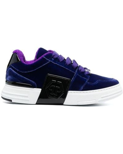 Philipp Plein Tonal-logo Lace-up Velvet Sneakers - Blue