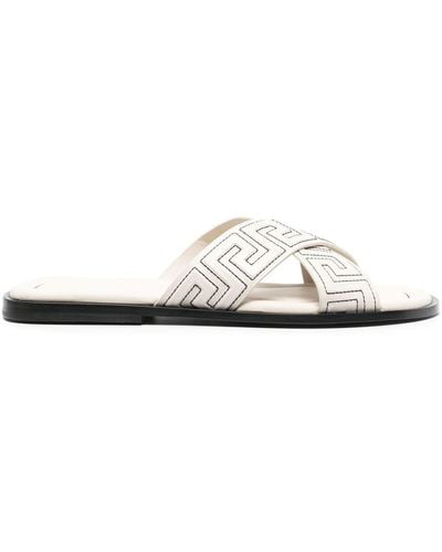 Versace Greca-embossed Crossover-strap Sandals - White
