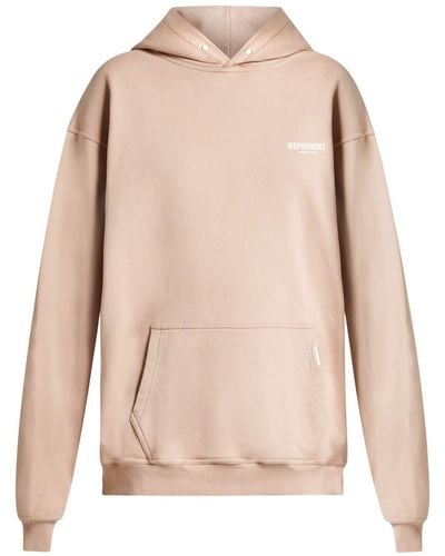 Represent Owners Club Logo-print Cotton Hoodie - Natural