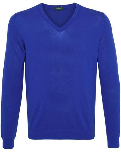 Zanone V-neck Knitted Jumper - Blauw