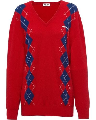 Miu Miu Intarsia Knit Cashmere Jumper - Red