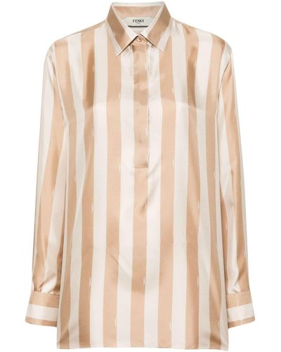 Fendi Pequin-stripe Silk Shirt - Natural