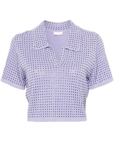 Liu Jo Crystal-embellished knitted polo shirt - Violet