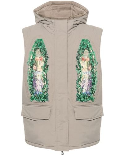 Who Decides War Embroidered-design Hooded Gilet - Gray