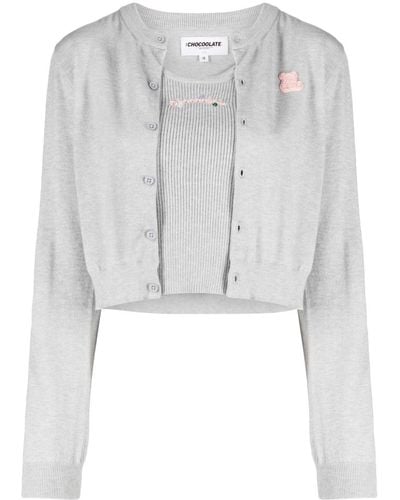 Chocoolate Logo-patch Knitted Cardigan (set Of Two) - Gray
