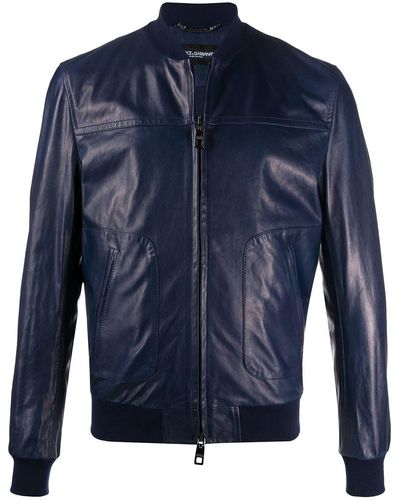 Dolce & Gabbana Bomber Leather Jacket - Blue