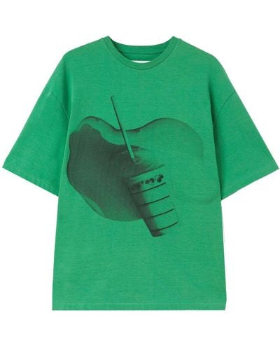 Jil Sander T-Shirt mit grafischem Print - Grün