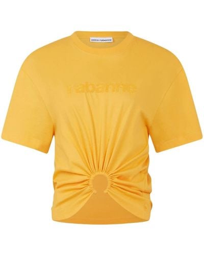 Rabanne T-shirt crop à détail d'anneau - Jaune