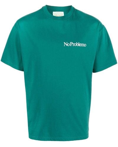 Aries Slogan-print Cotton T-shirt - Green