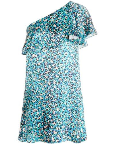 Saint Laurent Leopard-print One-shoulder Dress - Blue