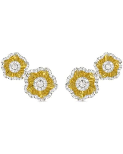 Marchesa 18kt Yellow Gold Halo Flower Diamond Earrings - Metallic