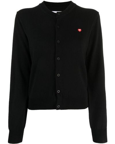 Chocoolate Heart-patch Button-up Cardigan - Black