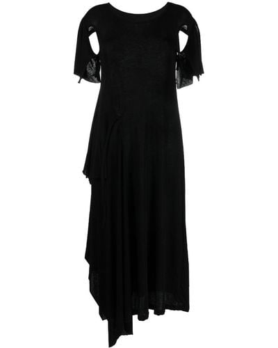 Yohji Yamamoto Asymmetric-detail Cotton Dress - Black