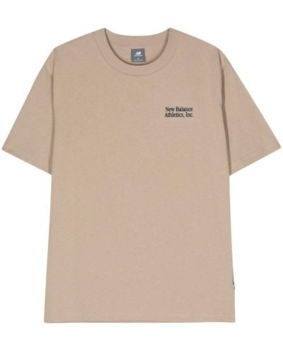 New Balance Logo-appliqué Cotton T-shirt - Natural