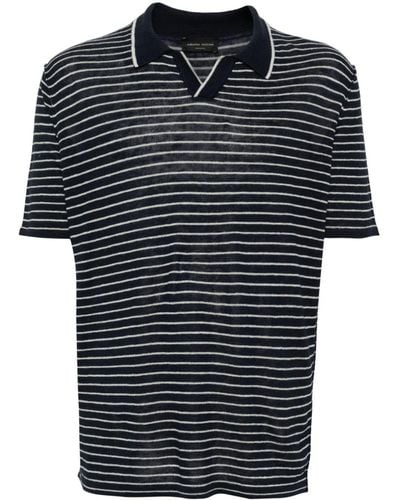 Roberto Collina Striped Knitted Polo Shirt - Black