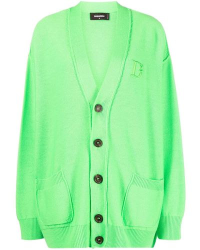 DSquared² Embroidered-logo Virgin Wool Cardigan - Green
