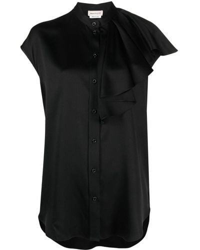 Alexander McQueen Ruffle-trim Silk Shirt - Black