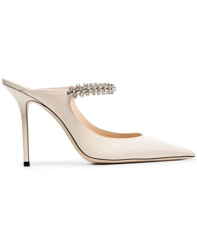 Jimmy Choo Bing 100 Crystal-embellished Patent-leather Heeled Mules - White