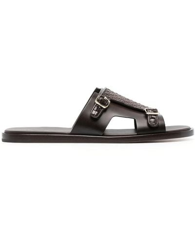 Santoni Interwoven-strap Flat Leather Sandals - Black