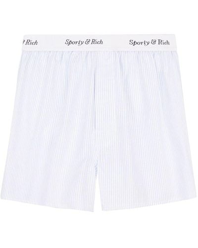Sporty & Rich Short rayé à taille à logo - Blanc