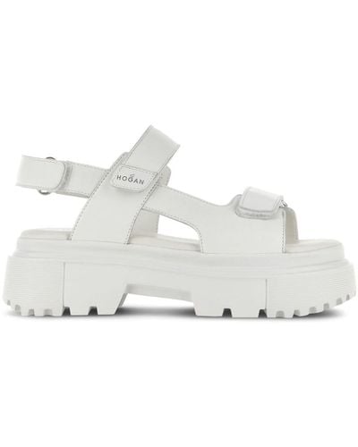 Hogan H644 Platform Leather Sandals - White