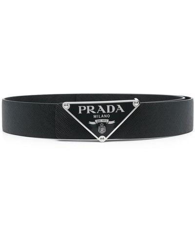 Prada Logo-plaque Textured Belt - Black